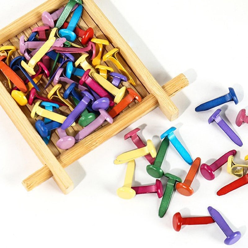 Arcjunys Mini Brads for Paper Crafts Metal Brads Paper Fasteners for Crafts 8mm x 18mm Multicolor Split Pins Brad Fasteners Paper Fastener Metal Fasteners for DIY Crafts Projects Scrapbooking Office 100 Pcs - Image 2